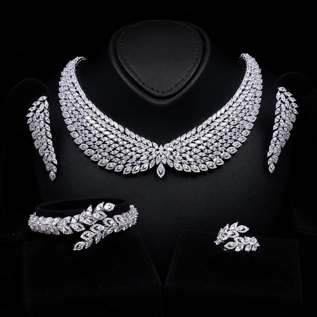 Durre Safe Luxury Bridal White Full Set In High Quality Zircon Stone Rhodium Plated