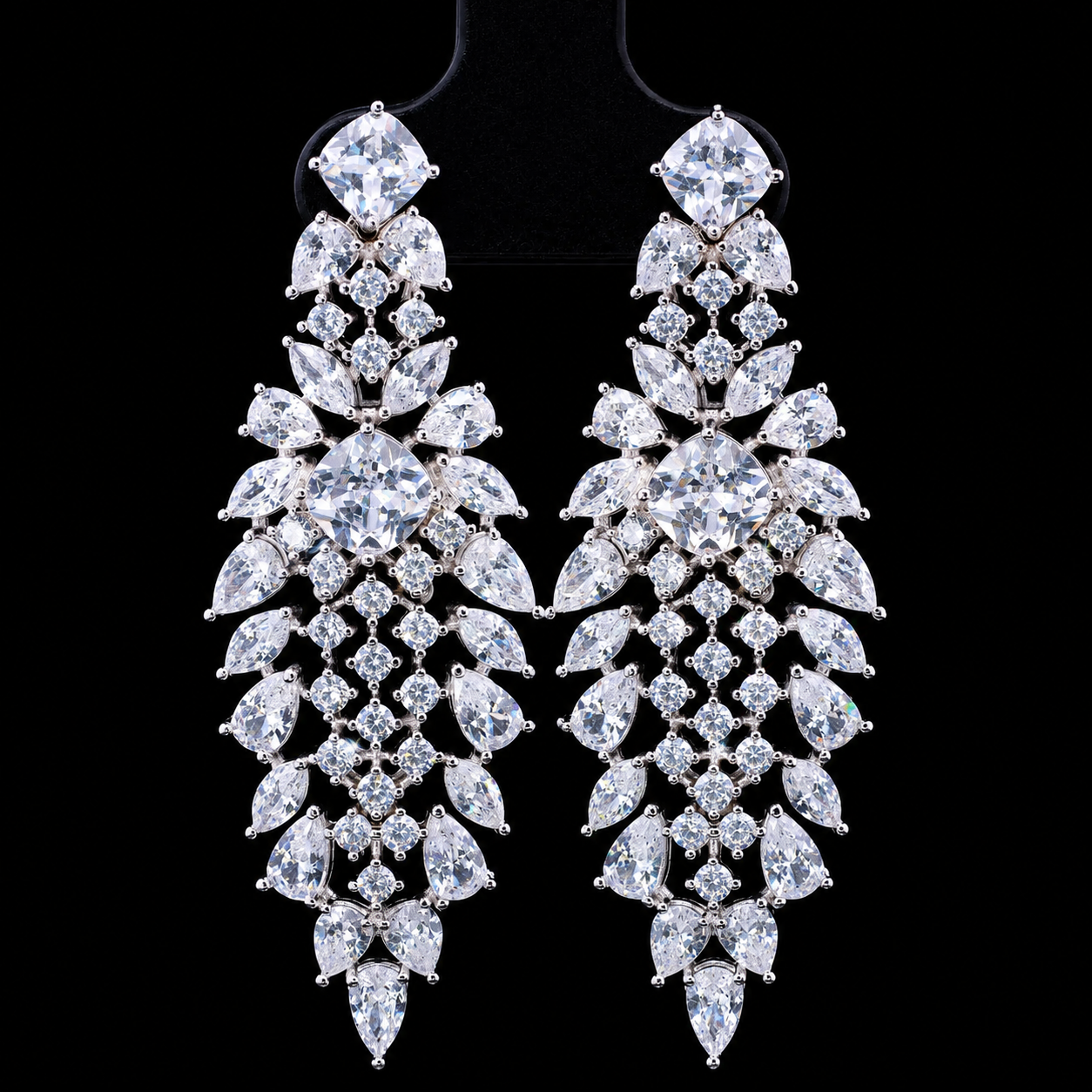 Durre White Luxury Bridal Full Set with High-Quality Simulated Diamonds, Rhodium Plated