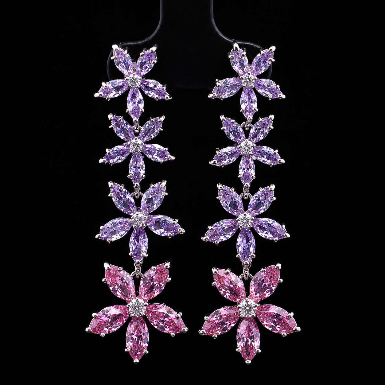 Durre Yusra Pink & Purple Bridal Jewelry Set with Premium Simulated Diamonds