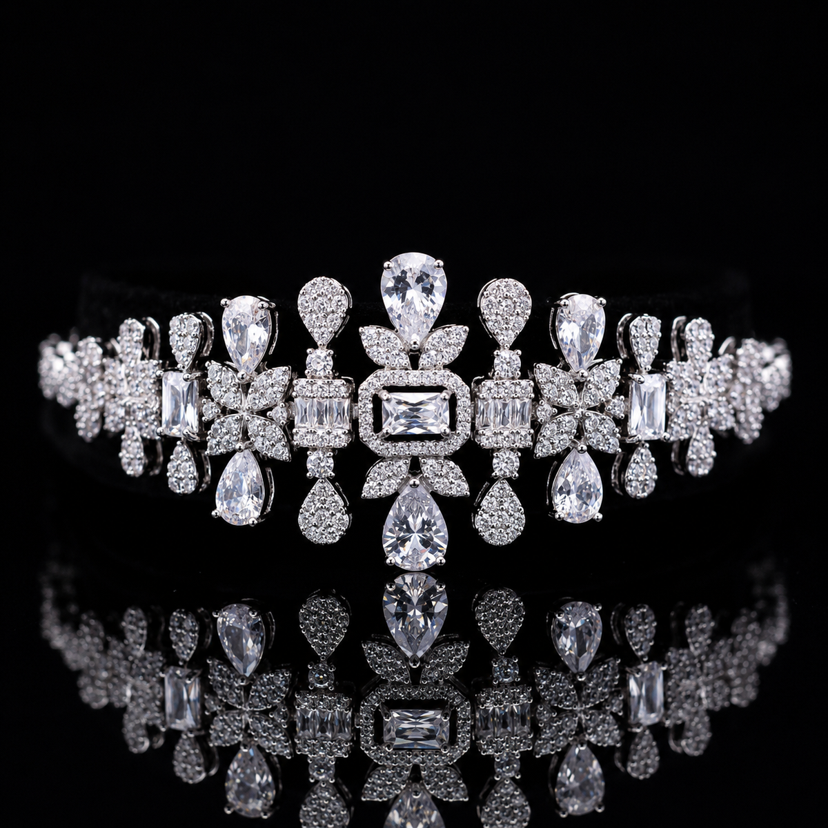 Durre Arabella Elegant White Bridal Jewelry Set with Premium Zircon Stones