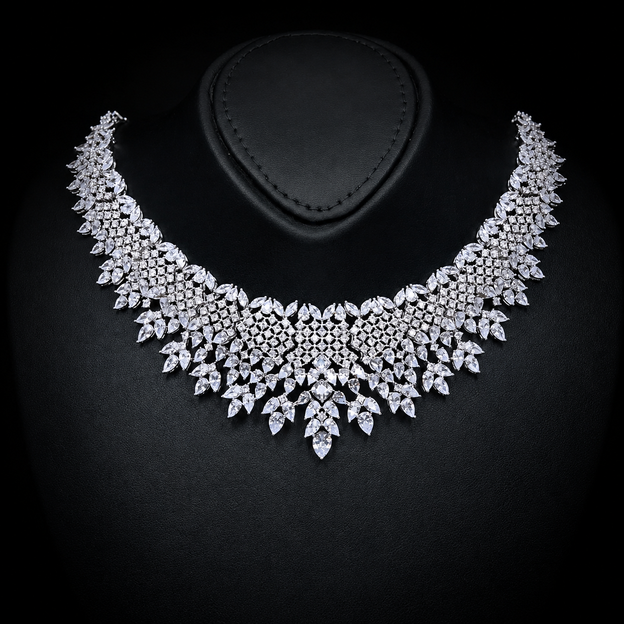 Durre White Luxury Bridal Full Set with High-Quality Simulated Diamonds, Rhodium Plated