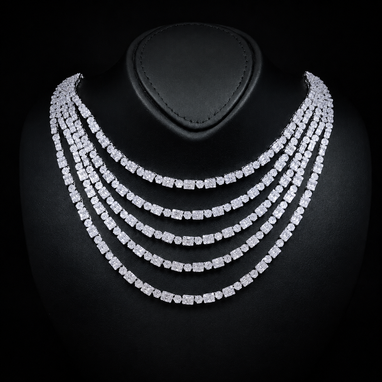 Durre Abby White Layered Luxury Bridal Full Set in High Quality Rhodium Plated Zircon Stones