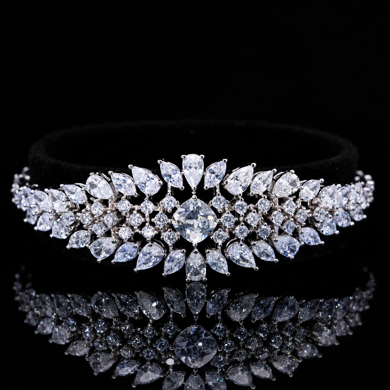 Durre White Luxury Bridal Full Set with High-Quality Simulated Diamonds, Rhodium Plated
