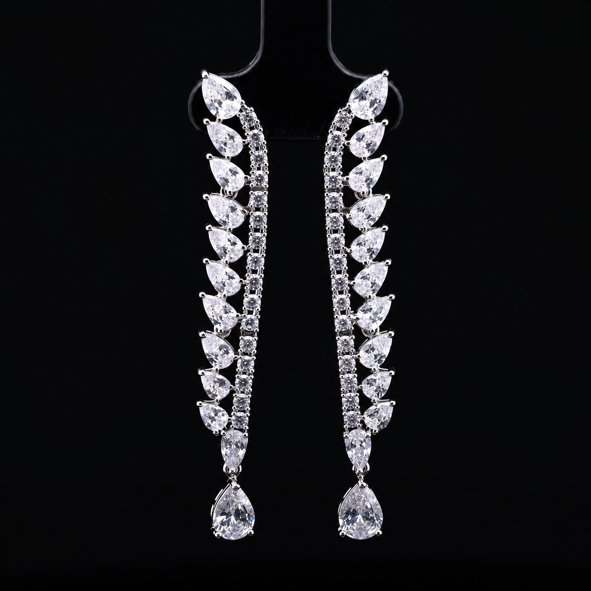 Durre Catalina White Cascading Leaf Bridal Jewelry Set with Premium Zircon Stones & Rhodium Finish