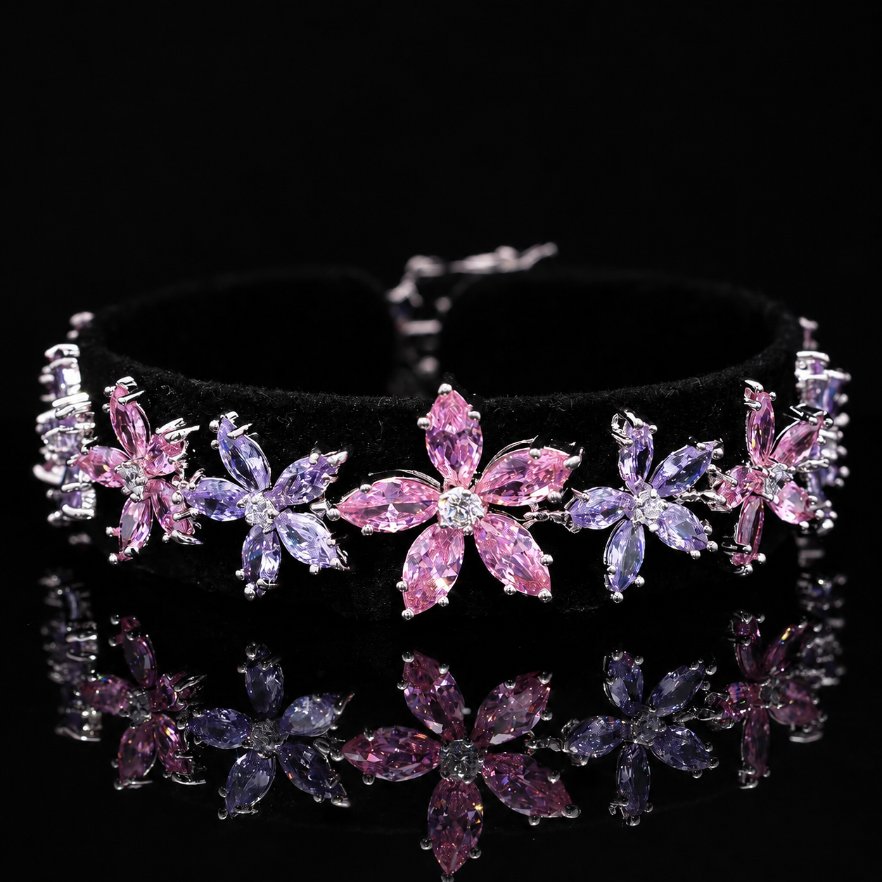 Durre Yusra Pink & Purple Bridal Jewelry Set with Premium Simulated Diamonds