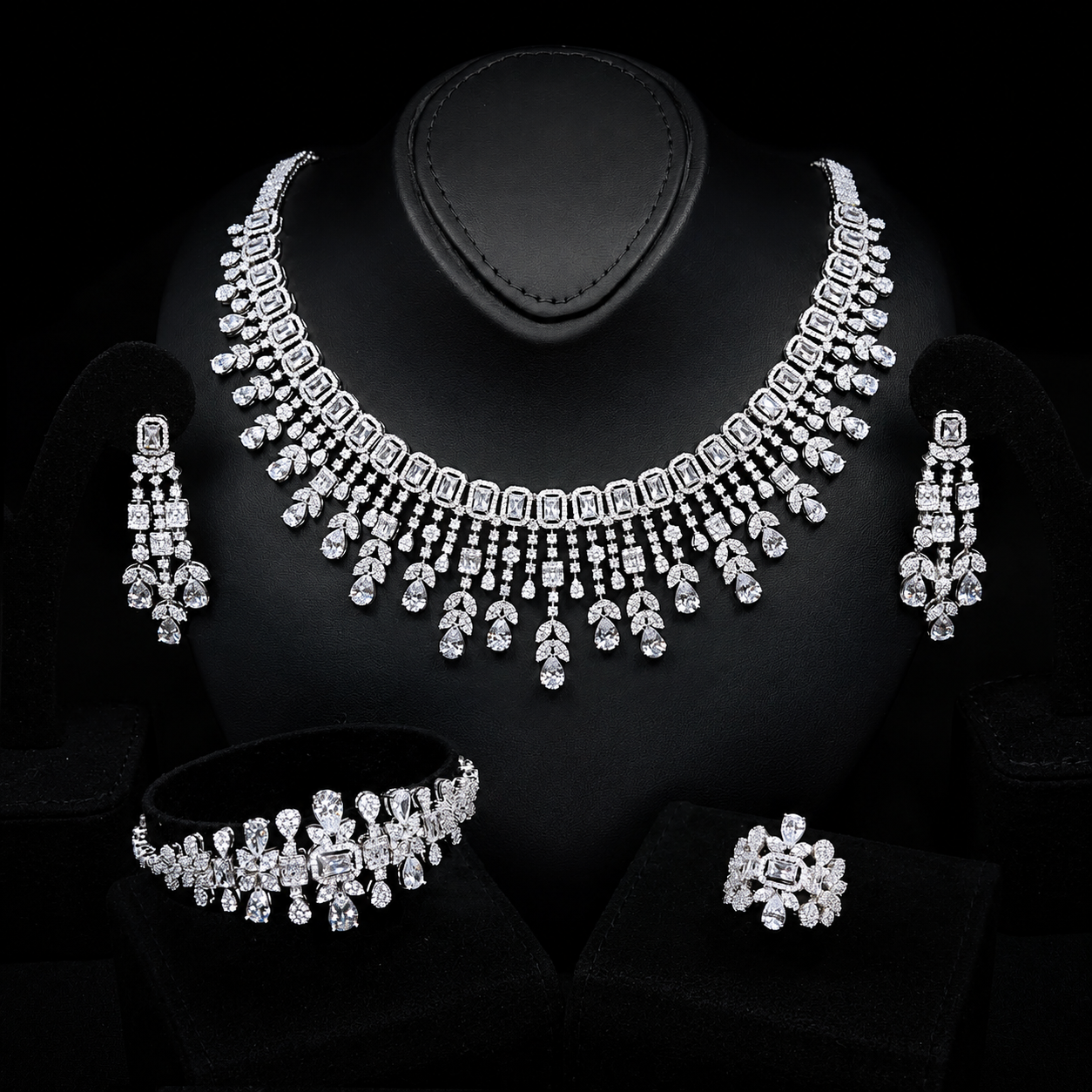 Durre Arabella Elegant White Bridal Jewelry Set with Premium Zircon Stones